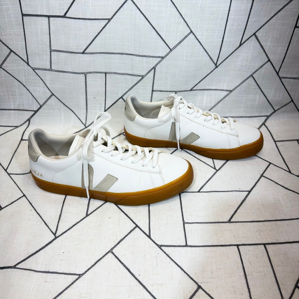 Veja Campo Sneakers Size 10 White Gum Sole Leather Suede Logo Low Top - Picture 2 of 12